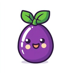 Obraz premium Cute cartoon plum with leaves and a smile