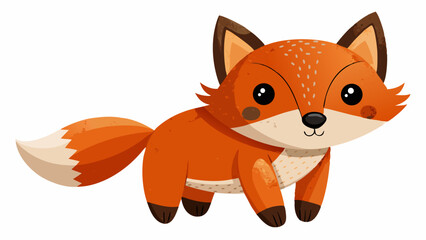 Obraz premium Minimalist felt fox toy with stitched facial details, black button nose and simple body, lying flat on a white background. Aesthetic fits perfectly in modern design or scandi nursery vectors.