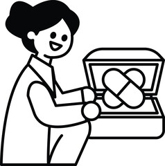 A woman is holding a box of pills