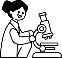 A woman is sitting at a microscope