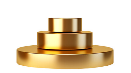 Golden three tiered cylinder podium on a transparent background