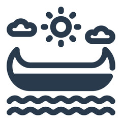 Canoe on Water with Sun and Cloud Above