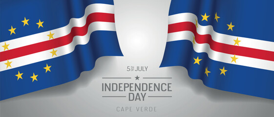 Cape Verde happy independence day greeting card, banner with template text vector illustration. Cabo Verde memorial holiday 5th of July design element with 3D flag with stripes