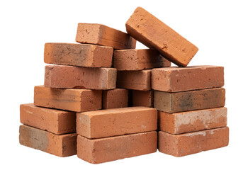Isolated Stack of Red Clay Bricks Construction Materials