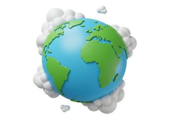 Isolated Earth Globe with Clouds Cartoon Style