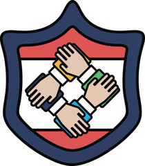 A shield with four hands holding hands