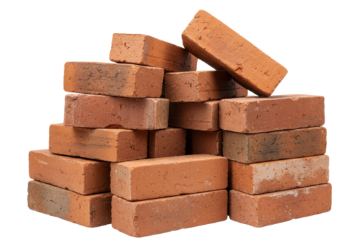 Isolated Stack of Red Clay Bricks Construction Materials