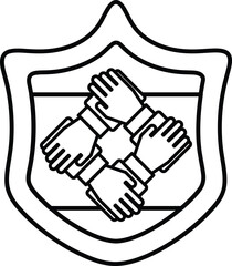 A black and white image of four hands holding hands