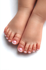 Beautifully manicured baby feet with pink nail polish