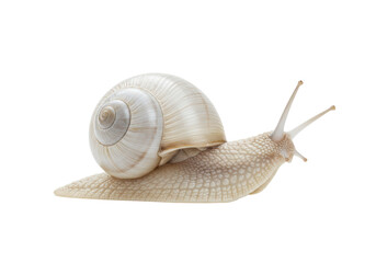 Isolated White Snail with Textured Shell and Tentacles