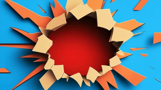 Colorful paper torn hole on blue background with 3d effect