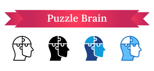 Fototapeta premium Puzzle Brain Multi Style - head with puzzle pieces, symbolizing critical thinking, cognitive skills, or problem solving
