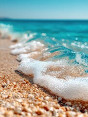 Soft sea waves washing golden sand on tropical beach