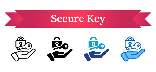 Secure Key Multi Style - hand holding a key with padlock symbol, representing data access and information security