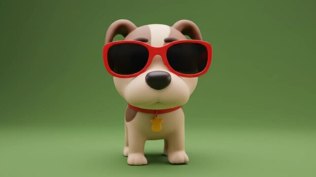 Cool Cartoon Puppy Wearing Sunglasses on Green Background