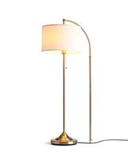 Obraz premium Sleek Brass Floor Lamp with Curved Arm and Off-White Shade