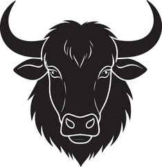 Yak Head in Silhouette Vector | Strong Black Vector Art for Rustic Animal Illustration