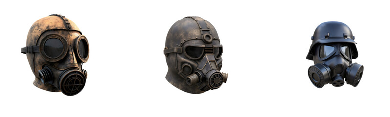 Fototapeta premium Triple Gas Mask Display: Three Different Protective Masks