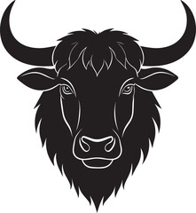 Yak Head in Silhouette Vector | Strong Black Vector Art for Rustic Animal Illustration