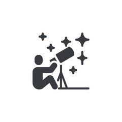 Figure under stars with telescope vector icon