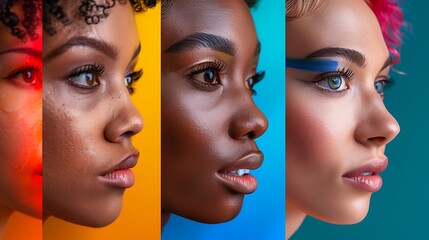 Diverse Women's Faces Profile Close up Shots Beauty Skin Tones Makeup
