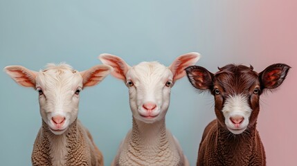 Three Adorable Lambs Posing Together Against a Pastel Background A Perfect Image for Springtime Themes