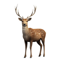 Obraz premium Dappled young deer stands gracefully with prominent antlers in a neutral setting during daylight hours