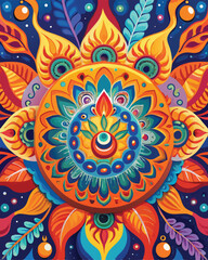 Colorful mandala on blue background. Vector illustration for your design