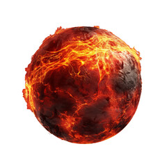 Fiery planet surface with lava cracks on a transparent background