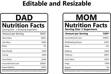 Dad & Mom Nutrition facts, Dad nutrition facts, Mom Nutrition facts, Nutrition facts, supplement facts, Nutrition Facts label, Parents nutrition