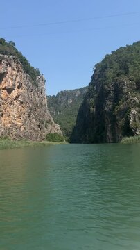Boat trip at the river in the mountains.
