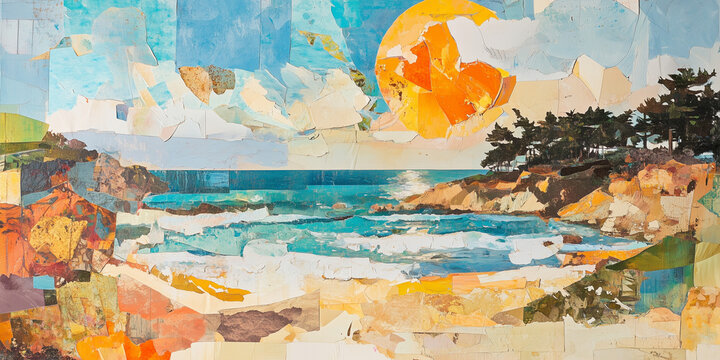 Beach in summer collage illustration landscape