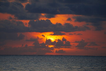 Scenic sunrise over Indian Ocean in African Zanzibar island in Tanzania