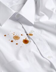 White shirt with coffee stains on fabric - close-up of spilled drops
