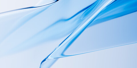 Elegant transparent blue gradient glass or plastic curve surface - dynamic innovative and clean abstract 3d rendering background.