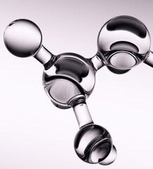 Extra macro shot of glass abstract black and white clean clear molecular structure 3d illustration. Scientific, medical laboratory and research concept background.