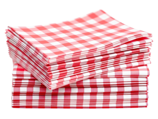 Stack of red checkered napkins isolated on transparent background