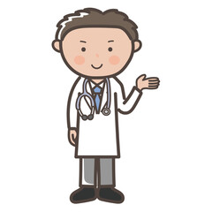 案内や説明をするイメージの男性医師の全身イラスト