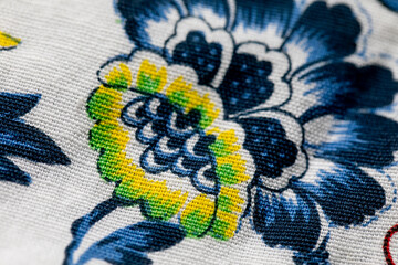 Blue and yellow flower pattern on white background 