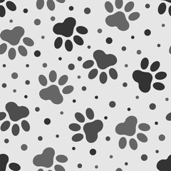 Paws seamless vector pattern. Footstep pet paw pattern