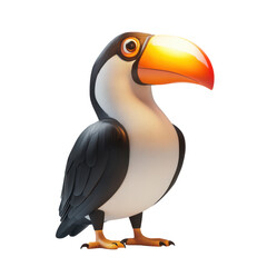 Naklejka premium Colorful toucan figurine standing on a white surface with vibrant features and a large orange beak