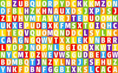 All letters of English Alphabet in colorful seamless vector Mosaic Pattern, educational design for children, kids, kindergarten wallpapers, back to school, studying English language, full ABC set