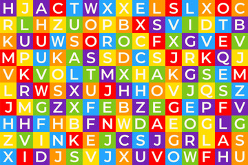 All letters of English Alphabet in colorful seamless vector Mosaic Pattern, educational design for children, kids, kindergarten wallpapers, back to school, studying English language, full ABC set