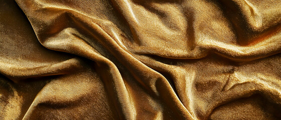 Close-up of luxurious golden velvet fabric with a soft, wavy texture and a subtle shimmer.
