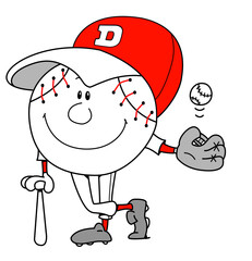 Cartoon baseball player catching ball illustration