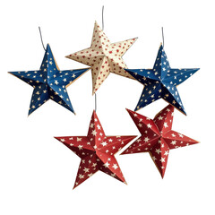 Obraz premium Colorful decorative stars hanging for a festive celebration in a cozy indoor setting
