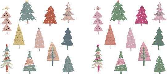 Decorative Christmas Embroidered Tree Pattern on Black Background