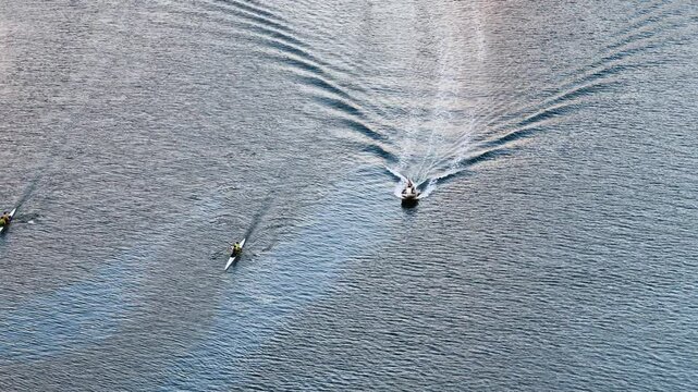 Aerial View of Rowing and Jetski Training