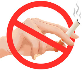 No Smoking Sign with Hand Holding Cigarette Illustration