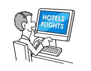 Tablet displaying hotels and flights booking